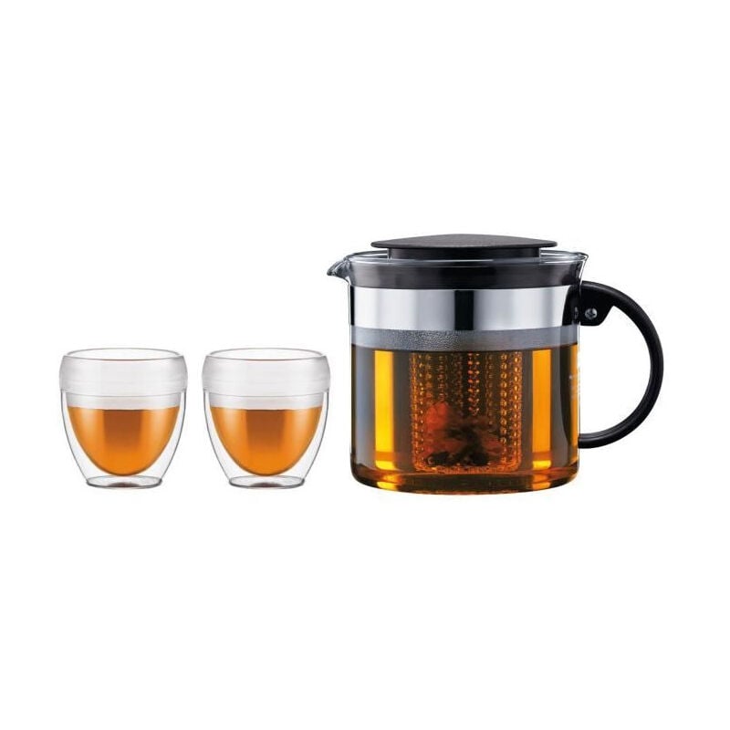 Théiere filtre Bodum bistro set - 1.0 l en plastique + 2 gobelets double paroi 0.25 l