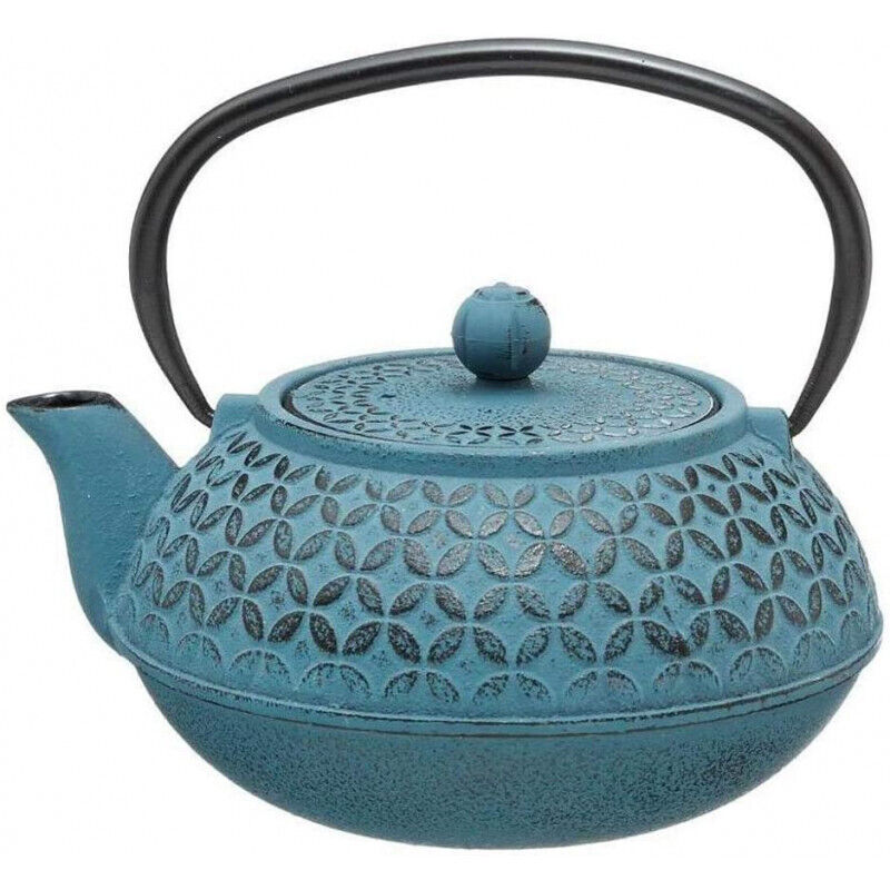 Secret De Gourmet - Théière en fonte 1L Flower - Bleu, avec carafe à thé en fonte de 1 litre, hauteur 18 cm, livraison gratuite