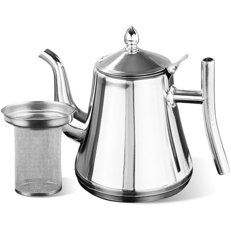 Théière inox 1L, infuseur amovible, double paroi, compatible plaque induction/gaz.