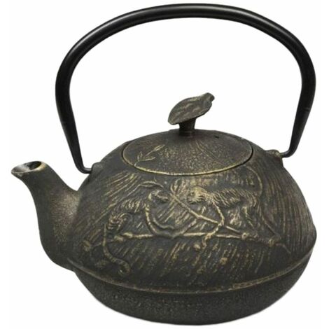 Théière Japonaise noire et or en fonte
