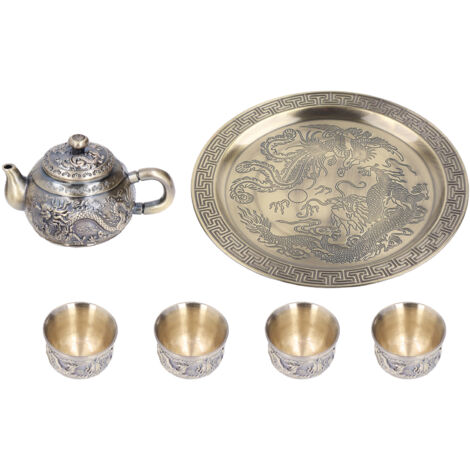 Théière Marocaine Ancienne en Métal avec Motifs Relief Luxueux et Service à Thé Complet pour Décoration de Table Cadeau