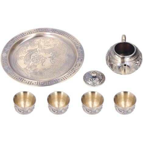 Théière Traditionnelle Marocaine en Laiton avec Plateau à Thé et Tasses pour Cadeau de Mariage ou Décoration