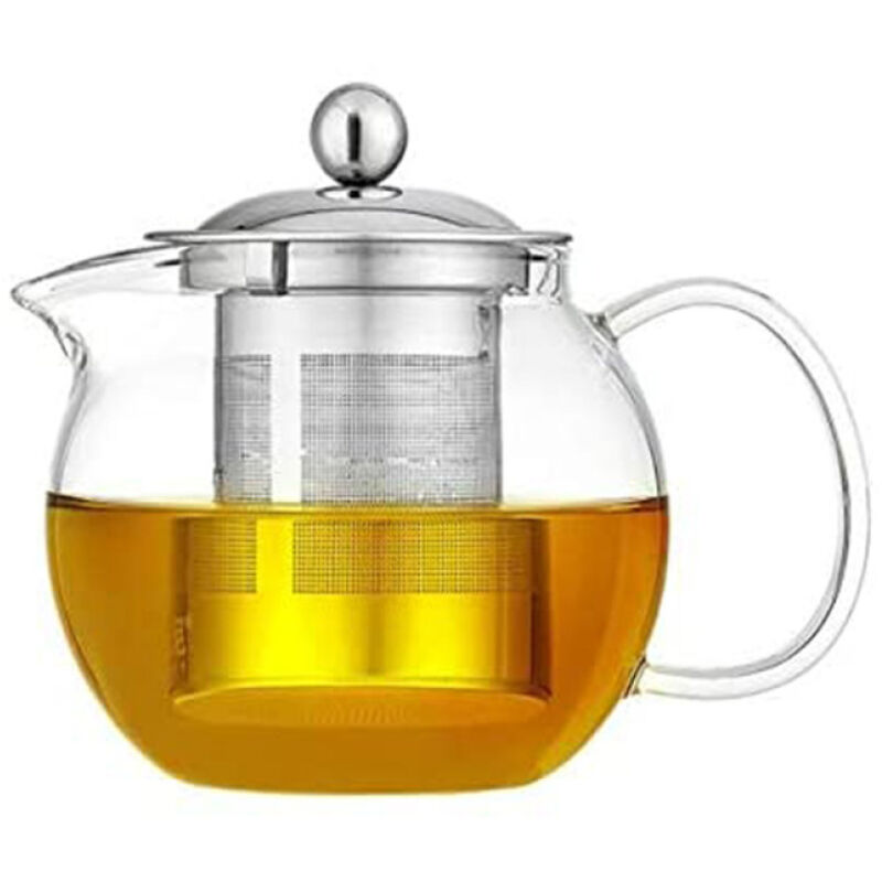 Théière verre borosilicate avec passoire inox couvercle feuilles vrac