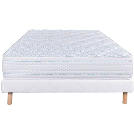 THELIO - Ensemble Matelas Mousse Ep.24cm + Sommier Tapissier Blanc 160x200 cm