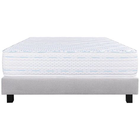 THELIO - Ensemble Matelas Mousse Ep.24cm + Sommier Tapissier Gris 140x190 cm
