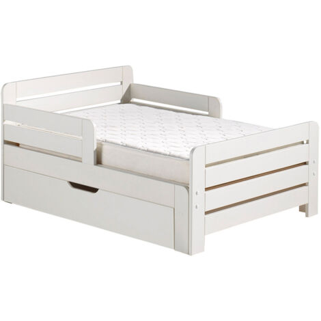 THEMIS - Lit Evolutif Blanc + Tiroir + Matelas Réglable 90x140/200cm