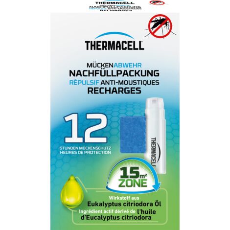 THERMACELL Recharge Répulsive Anti Moustiques & Moustiques Tigres - Protection Efficace 15m²- Compatible avec Diffuseurs, Nomades et Lanternes - Durée 12h - 1 Cartouche Gaz + 3 plaquettes
