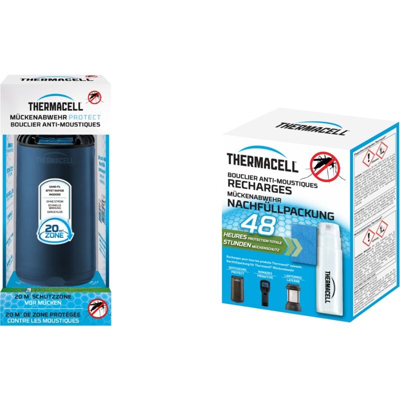 Thermacell - Pack Anti Moustiques Appareil Bleu + Recharges 48h Jusqu'à 60h d'utilisation Anti Moustique & Moustiques Tigre Protection 20m²