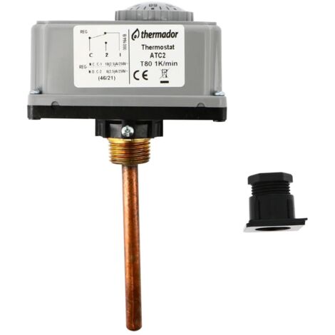 Thermador – Aquastat à plongeur 100mm – Plage de réglage 0-90°C – Raccord 1/2" pour bulbe plongeur – Indice de protection IP40
