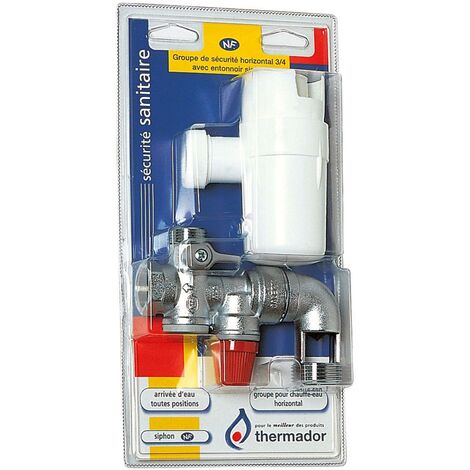 Thermador – Groupe de sécurité pour chauffe-eau horizontal – Corps en laiton chromé – Vanne à sphère – Clapet anti-retour démontable – 3/4'' raccordement - bgs20cs