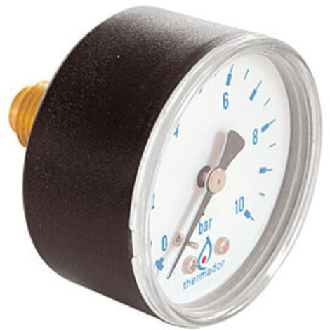 Thermador – Manomètre axial sec Mâle 1/4' – Plage de mesure 0-4 bar – Cadran Ø50mm – Raccord laiton pour fluides non corrosifs - 50mm-0