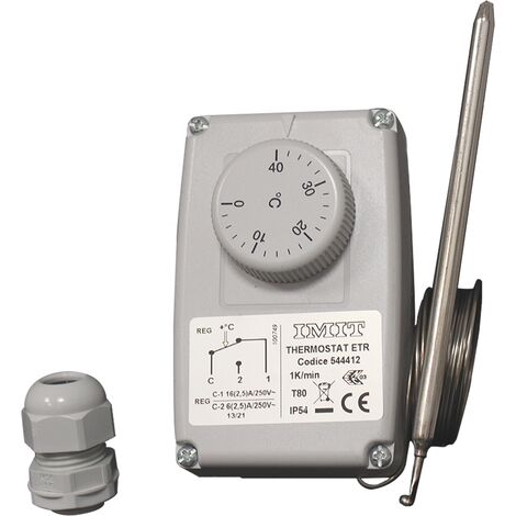 Thermador – Thermostat étanche IP54 pour chauffage et froid – Réglage 0°C à +40°C – Sonde capillaire 0,90 m – Contact inverseur 16A 250V