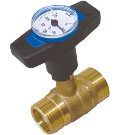 Thermador – Vanne à sphère avec thermomètre intégré – Mâle 1' (26/34) – Poignée bleue – Laiton durable pour chauffage central