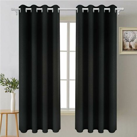 Thermal Insulated Blackout Curtain L140cm x H175cm, 2 Panels Insulated Curtains with 3 Layers of 100% Polyester, Modern Eyelet Interior Curtain Bedroom Elegant Black, for Living Room&Room