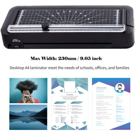 [Thermal Laminator] Lamineuse A4 Thermique Multifonction avec Fonctions de Perforation et Coupe Automatique, Machine de Lamination Bureau, Noir ABS, 230mm, 300mm/min