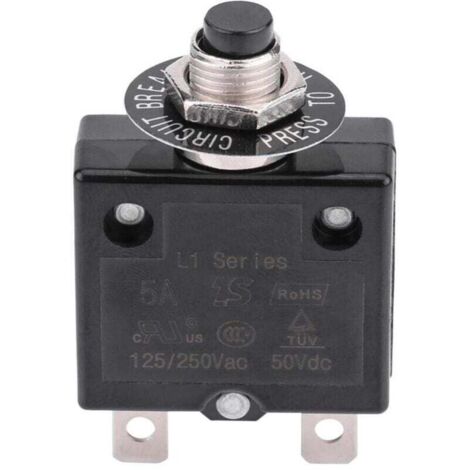 Thermal reset circuit breaker, 125-250V AC 50V DC Overcurrent protection push-button circuit breaker (18 amps)