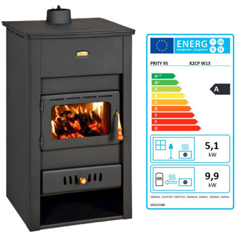 Thermo-Holzofen Prity K2 CP W13 – 13 kW, Gussplatte, Wärmetauscher, Graphitschwarz, Energieklasse A