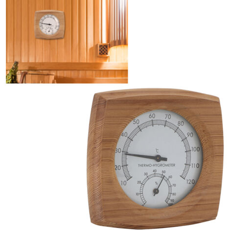 Thermo-Hygrometer aus Holz für Sauna und Badezimmer, 2-in-1-Modell aus Zederholz, Maße: 13 x 13,5 cm