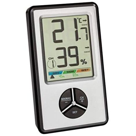 Thermo-Hygrometer digital silber mit farbigen Komfortzonen