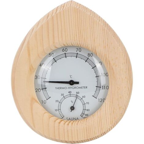Thermo-hygromètre de sauna, thermomètre hygromètre 2 en 1 en bois en forme de goutte avec grand nombre, accessoire pour hammam et sauna