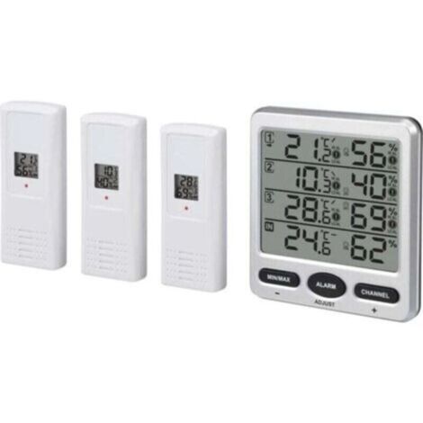 Thermo-hygromètre intérieur/extérieur sans fil LCD numérique 433 MHz à 8 canaux avec trois capteurs à distance Fonction d'alarme de niveau de confort d'hygromètre
