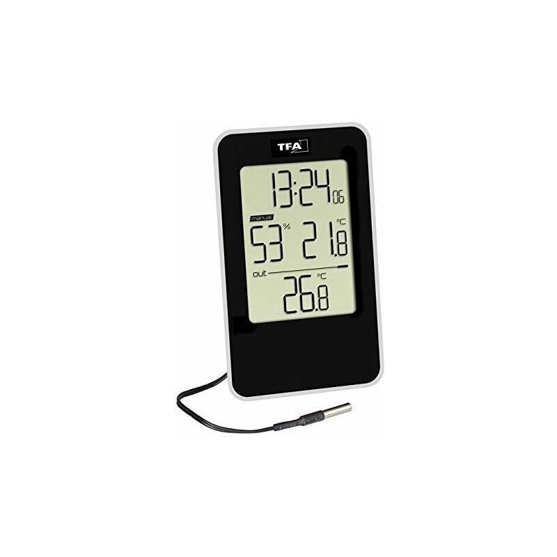 Tfa-Dostmann 30.5048.01 Hygromètre Numérique Thermique Numérique Avec Heure Pour L'Intérieur Et L'Extérieur Avec Sonde De Câble