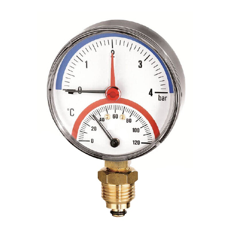 Thermo-manomètre Radial ø 80 - 4 bar - 1/2" - Graduation du thermomètre de 0°C à 120°C