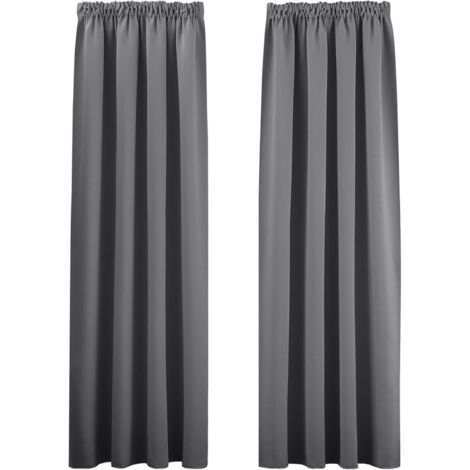 Thermo-Verdunkelungsvorhänge – doppelte hitzebeständige Vorhänge/Paneele mit Raffband, grau, B 140 und H 220 cm, 2 Stück