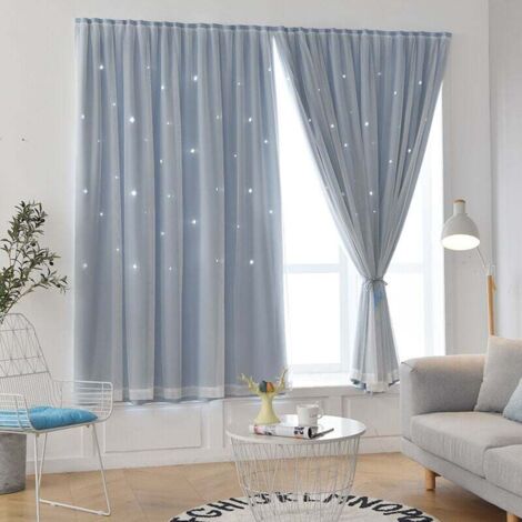 Thermo-Verdunkelungsvorhang mit zwei Bahnen für Wohnzimmer und Schlafzimmer, Blau, 150 cm x 170 cm