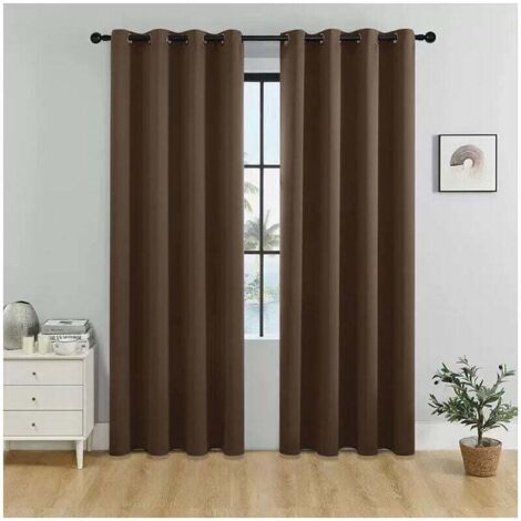 Thermo-Verdunkelungsvorhang mit zwei Bahnen für Wohnzimmer und Schlafzimmer, Kaffeebraun, 132 cm x 160 cm