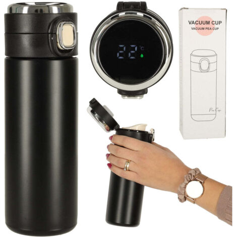 Thermobecher mit mundstuck led thermoskanne 420ml schwarz