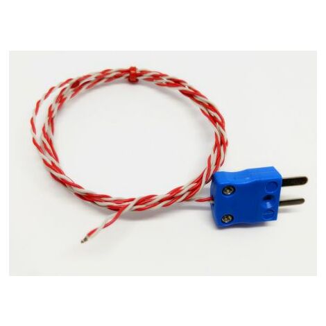 Thermocouple type K Ø 1/0.2mm, L 5m, +250°C max à Fiche mâle miniature ( Prix pour 1 )