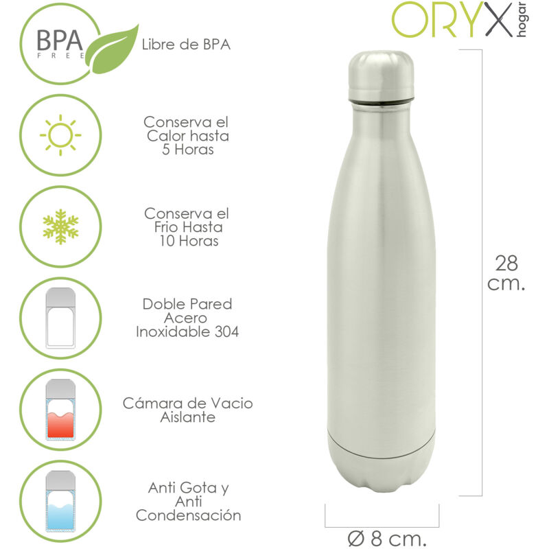Oryx Schwarz Botella Termica Acero Inoxidable Antigoteo 500 Ml.