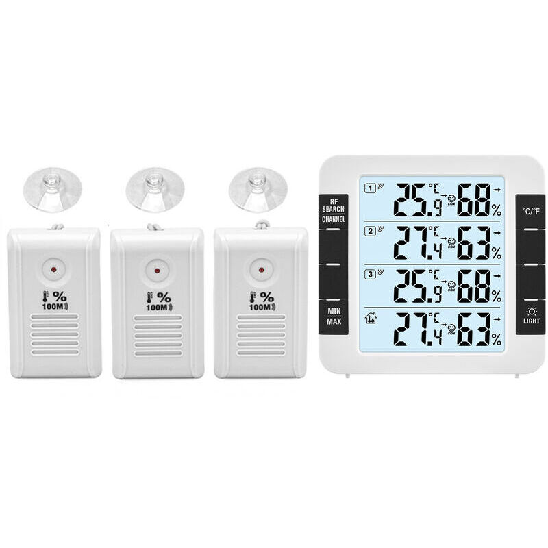 Thermohygromètre numérique intérieur extérieur à 3 canaux avec capteur à distance 328ft/ 100m Thermomètre rétroéclairé Humidimètre Niveau confortable