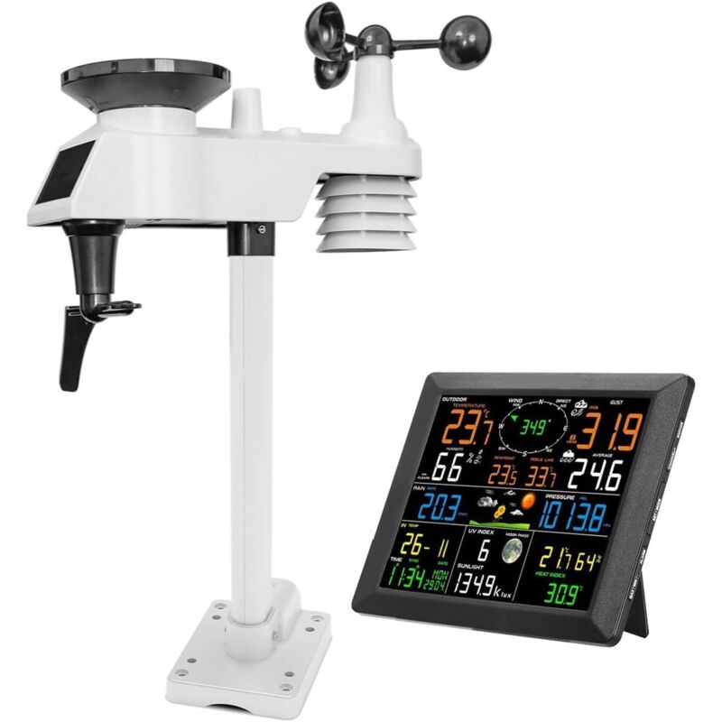 Thermohygromètre Station Météo Professionnelle WiFi Internet sans Fil avec Capteur Extérieur Pluviomètre Prévisions Météo Anémomètre Nicety Meter