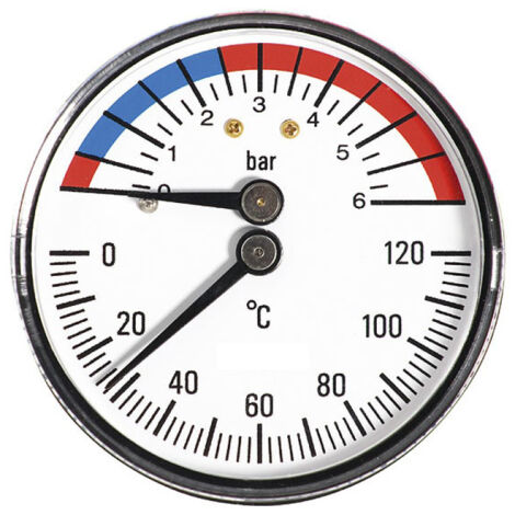 Thermomanometer 1/2" mit hinterem Eingang, 63 mm, 6 Bar, 120 °C