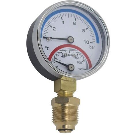 Thermomanomètre 80mm manometre pression temperatura thermometre chaudiere chauffage filetage radial (80mm 0-10bar 1/4")