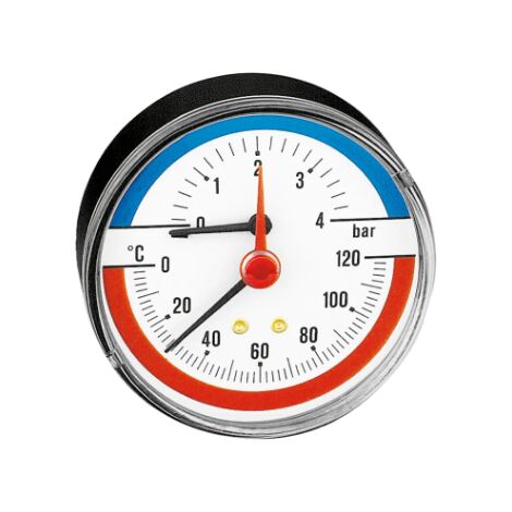 Thermomanomètre, raccord arrière 1/2". Bar 0-4, 0-120 °C Caleffi 503040 0-4