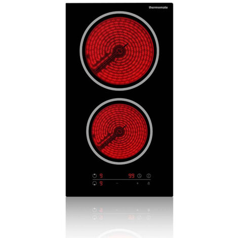 Thermomate CHTB302 Table de cuisson Vitrocéramique 2 Foyers 3 kW Encastrable Plaque Vitrocéramique Intégré, Commande Tactile