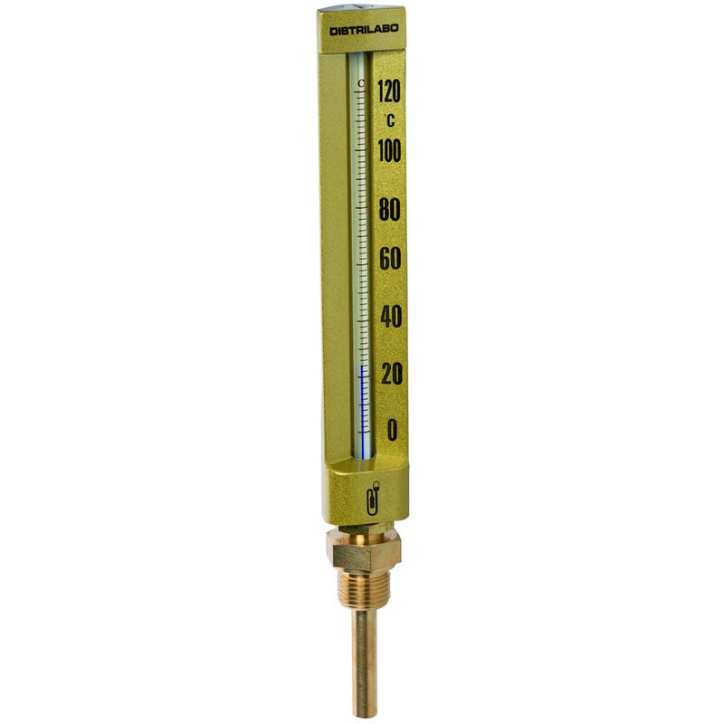 Thermomètre industriel droit - 15x21 - Grand modèle 200mm Sonde long 63mm - de 0 à 120°C