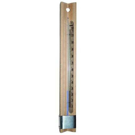Thermometer auf Holzbasis, Blinky-Skala, 0–120 °C, 40 x 4 cm