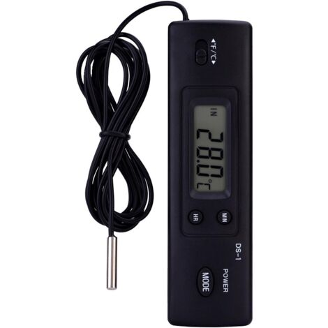 Thermometer LCD Digital Temperaturmesser Luftfeuchtigkeitsmessung Kabelgebundener Sondensensor für Kühlschrank Aquarium Klimaanlage (Schwarz)