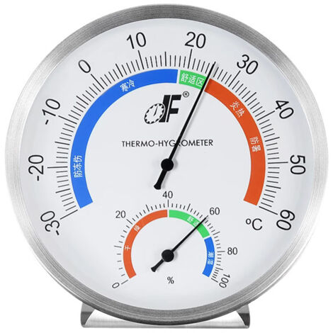 Thermometer und Hygrometer aus Edelstahl mit zweifarbigem Zifferblatt, Temperatur- und Feuchtigkeitsanzeige