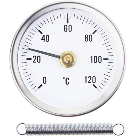 Thermomètre 0-120° avec ressort, avec clip pour montage sur tuyau, surface bimétallique en acier inoxydable - 63MM