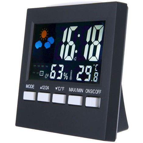 Thermometre a Affichage Numerique Humidite, Horloge, ecran Lcd