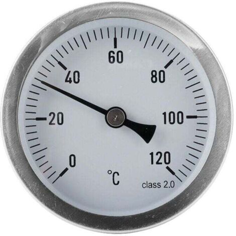 Thermomètre à aiguilles bimétal Pour systèmes de chauffage et chaudières 120 degrés Type 1/2 '' Raccord arrière Tôle d'acier chromée