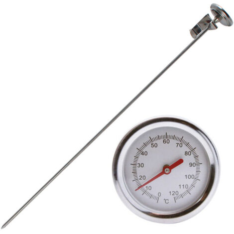Thermomètre à compost, thermomètre portable à grand cadran de 5 cm en acier inoxydable avec tige de 50 cm pour sol, compost et jardin