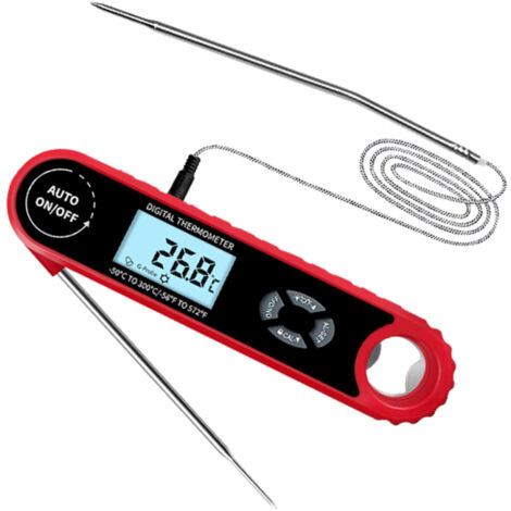 Thermomètre à viande à lecture instantanée 2 en 1 à double sonde, thermomètre alimentaire à gravité pour four et fumoir, étanche, grand écran LCD numérique avec rétroéclairage et alarme de température
