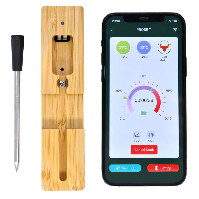 Lifcausal - Thermomètre à viande intelligent avec Bluetooth Portée sans fil de 150 pieds pour le four, le gril, la cuisine, le barbecue, le fumoir,