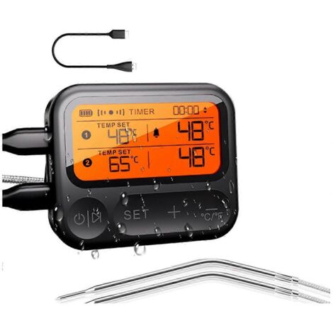 Thermomètre à viande intelligent Bluetooth à 2 sondes, thermomètre alimentaire numérique